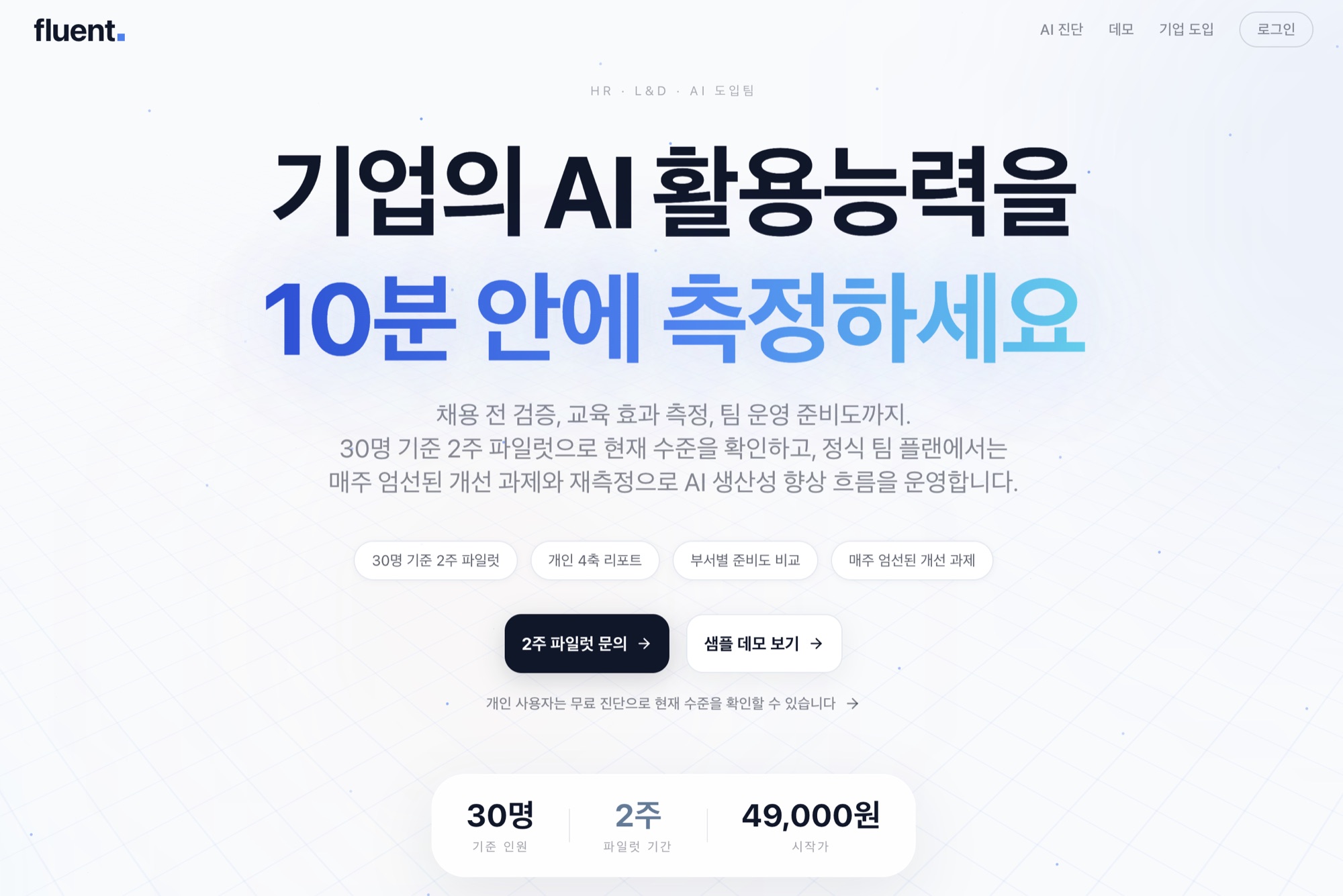 지금의 fluentdot — 기업의 AI 활용능력을 재는 Fluent.